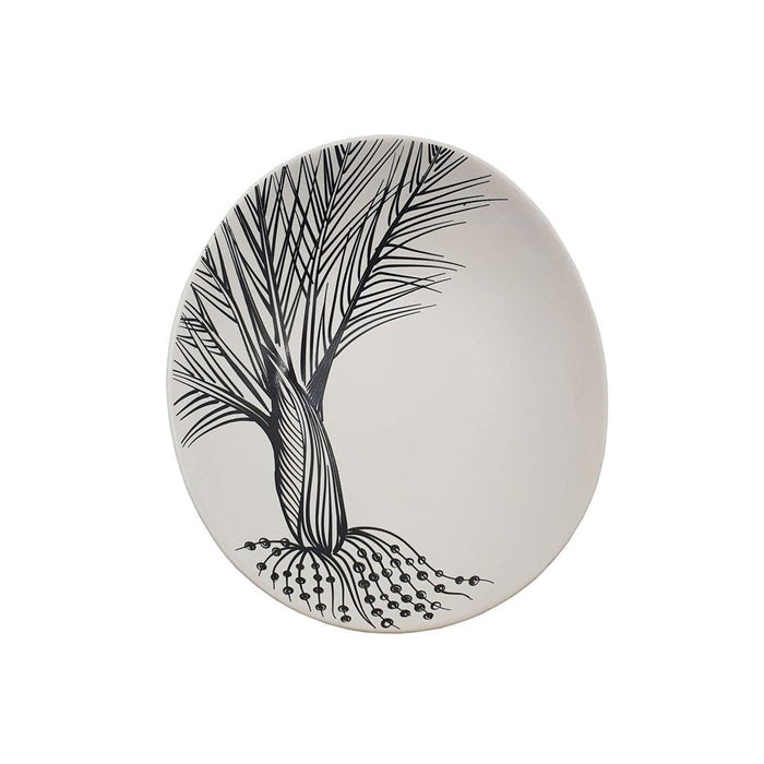 Jo Luping - 10cm Ceramic Dish - White Nikau (Black Dish)